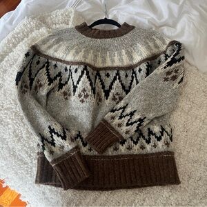 Faherty alpaca sweater gray white brown black.  womens L